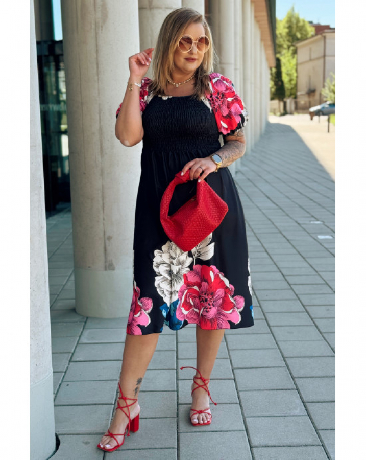Vzdušné midi plus size šaty s nariaseným topom Fionela 